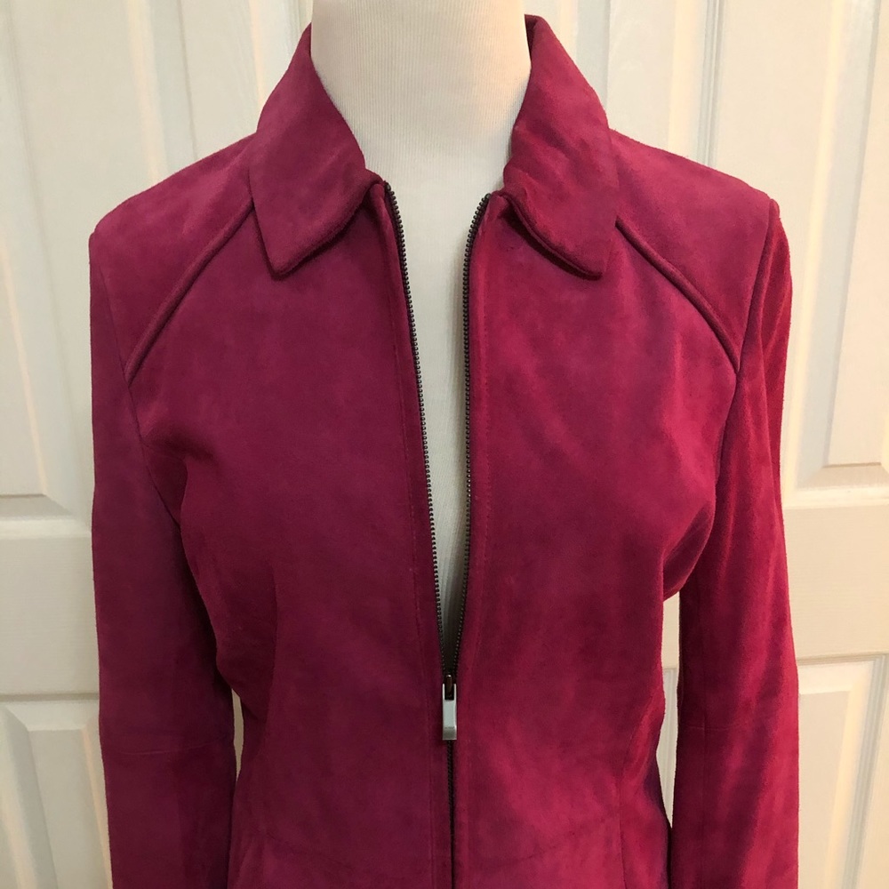 Ann Taylor hot pink 💯 % leather suede jacket